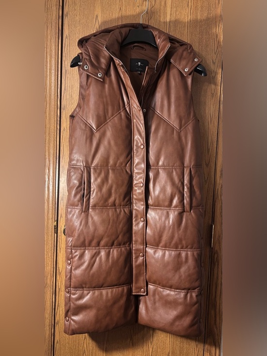 7 For All Mankind Jackets & Blazers - 7 For All Mankind Faux Leather Long Sleeveless Hooded Puffer